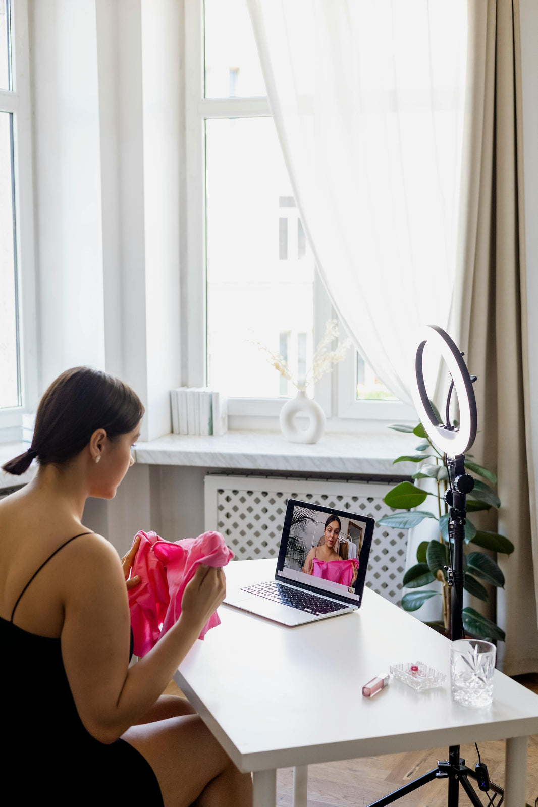 woman filming product review video