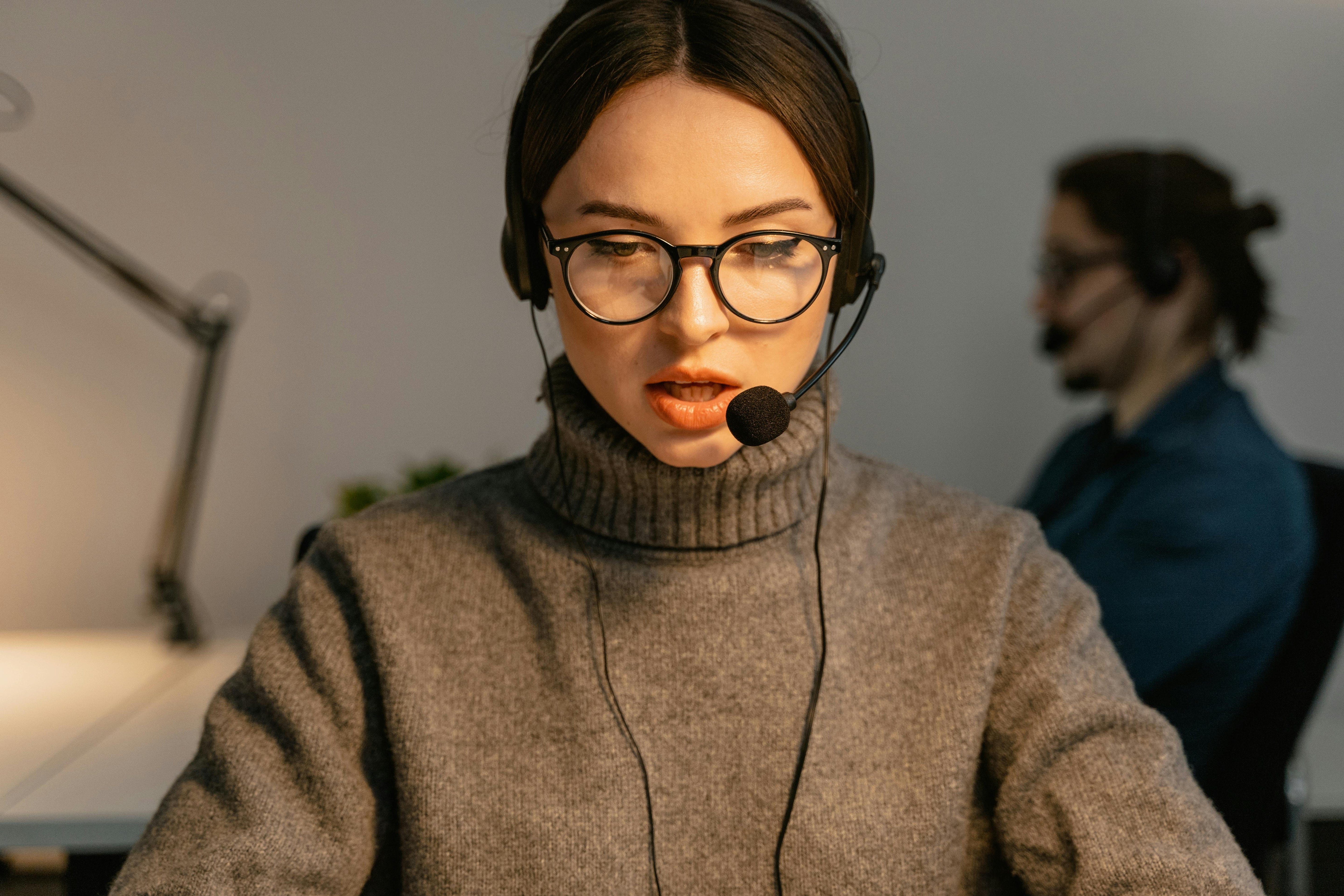 support woman wearing headset