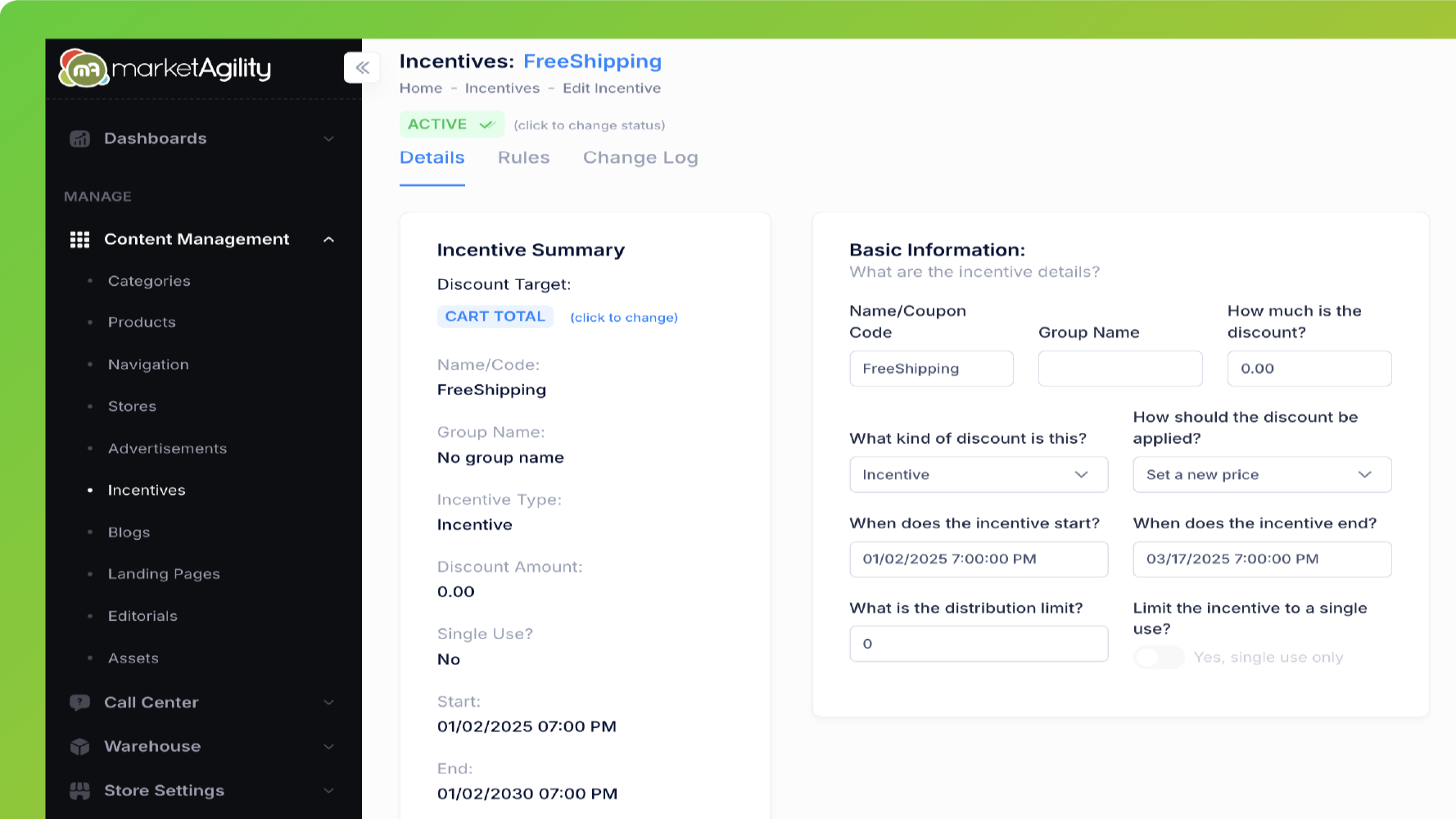 screenshot of marketAgility dashboard