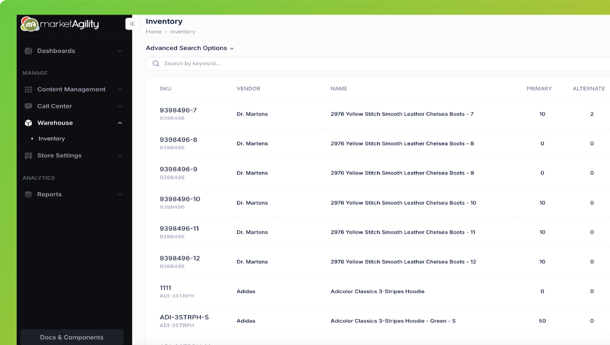 screenshot of marketAgility dashboard