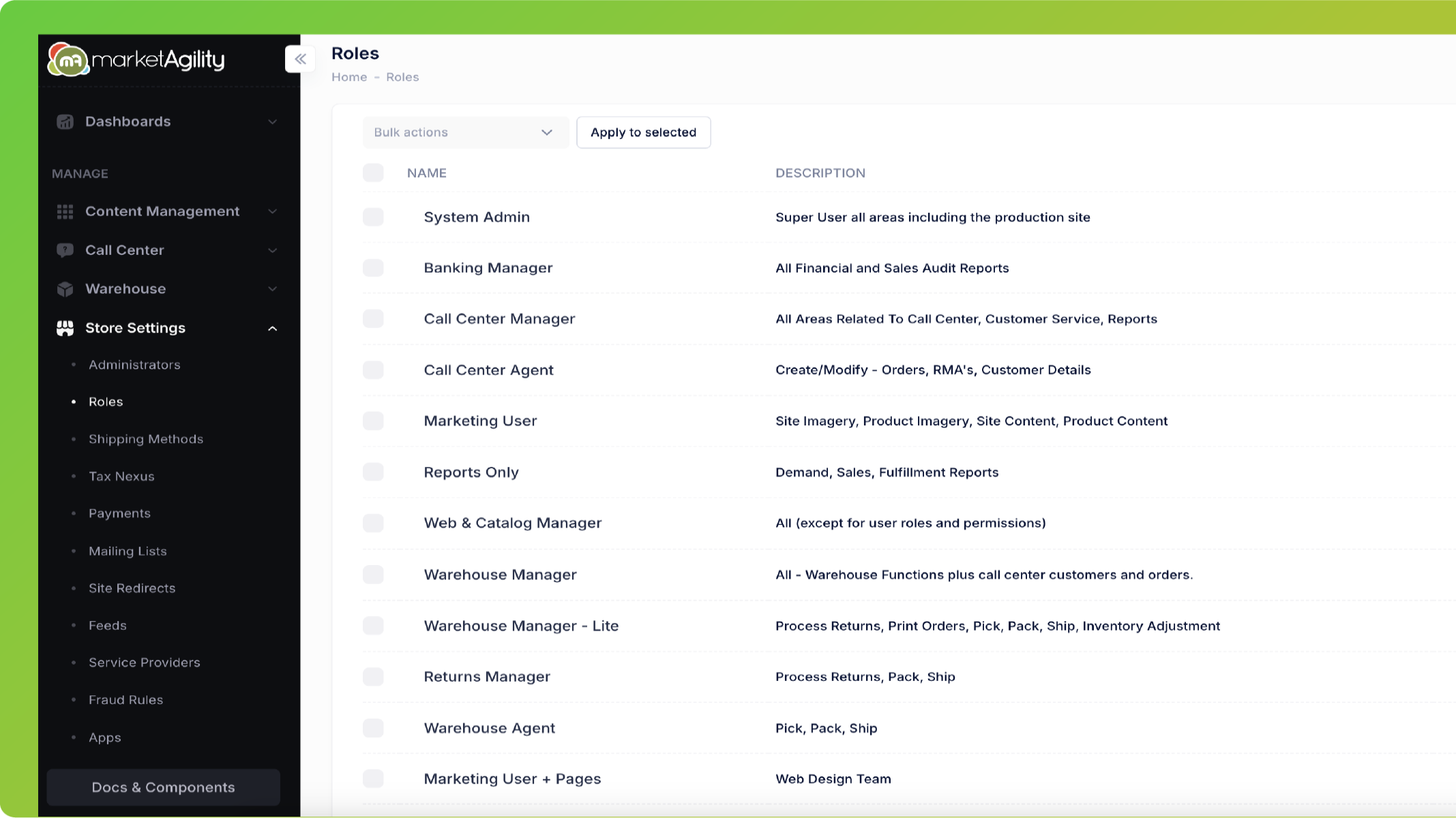 screenshot of marketAgility dashboard