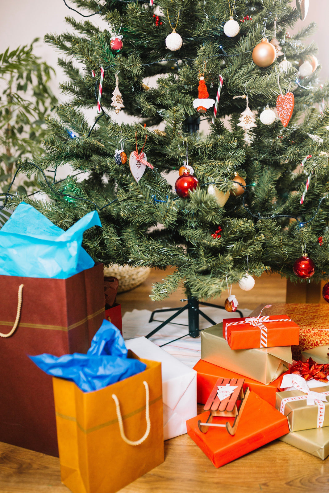 gifts under holiday tree