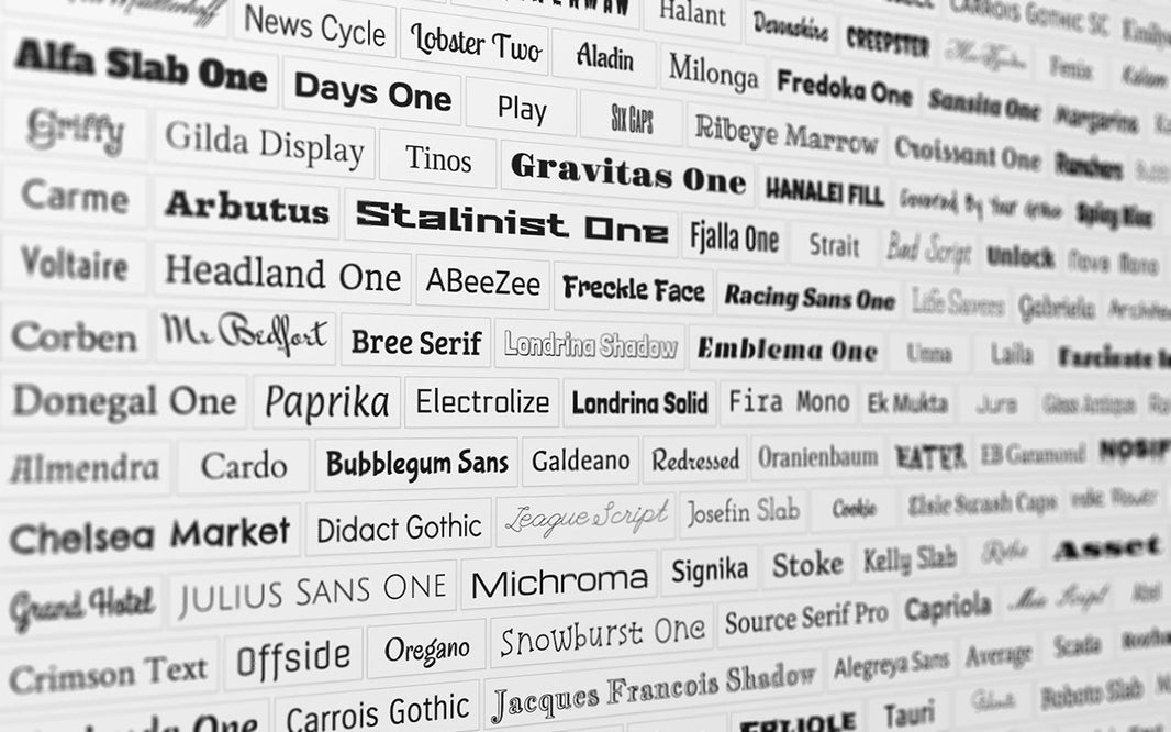 list of fonts on a computer screen
