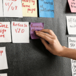 placing sticky notes on blackboard