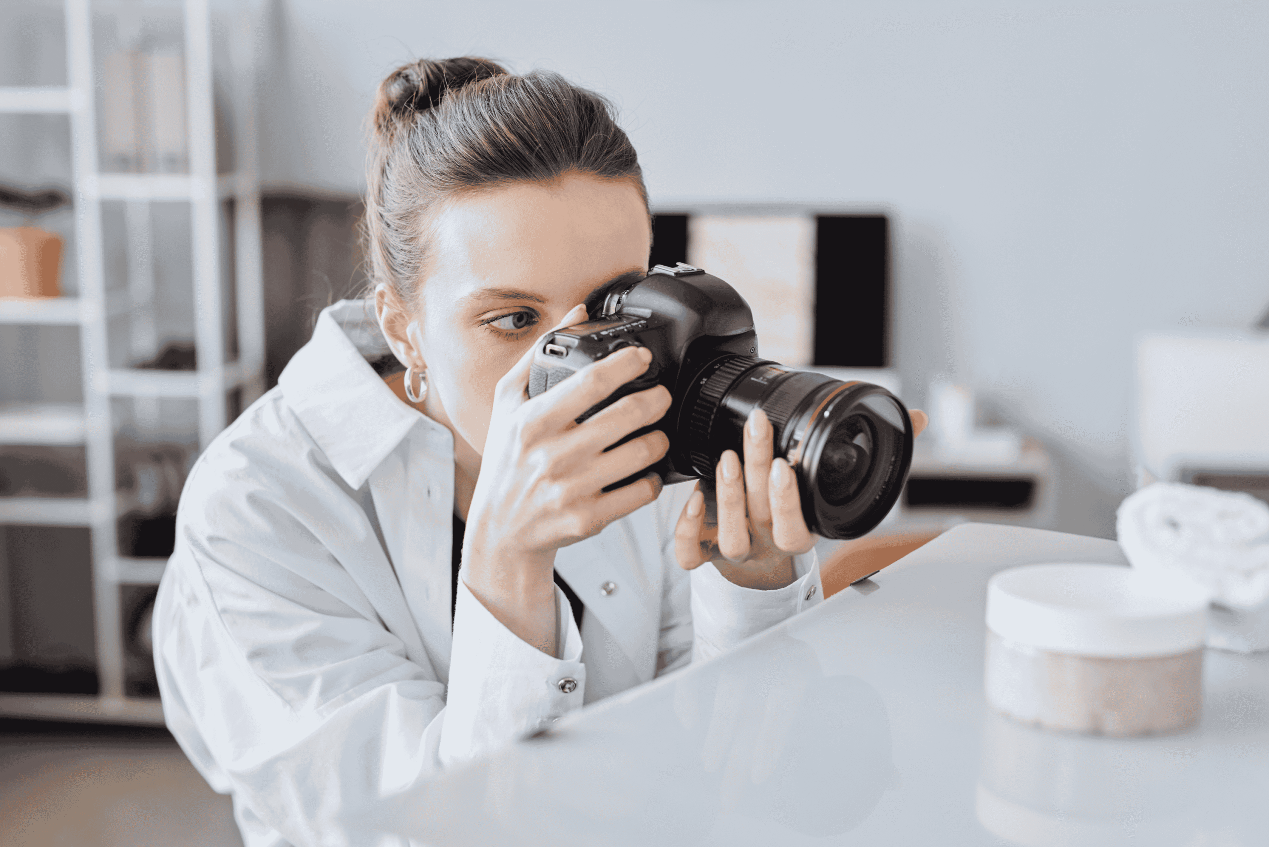 female photographer taking photos of product