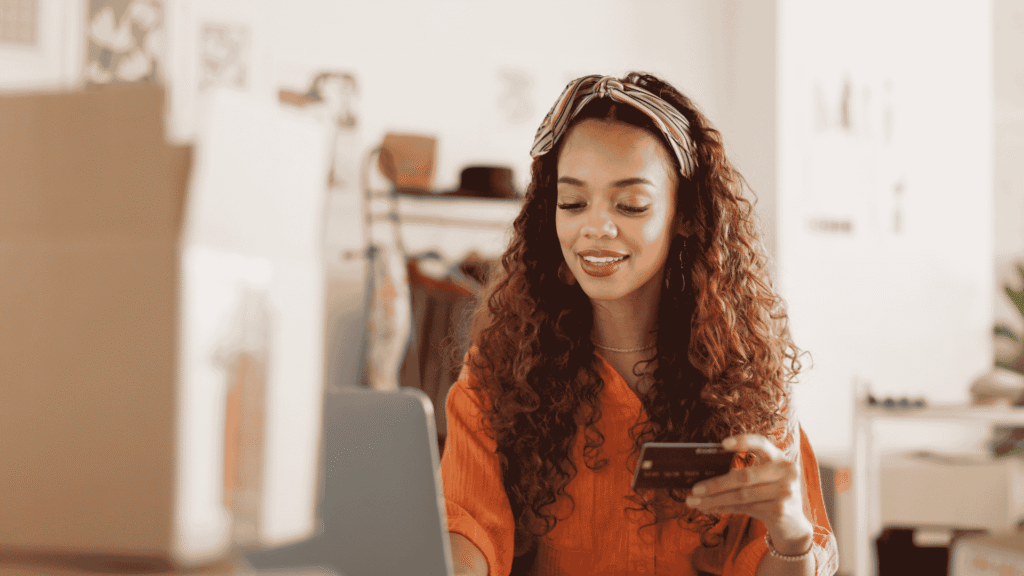 Woman shopping on laptop